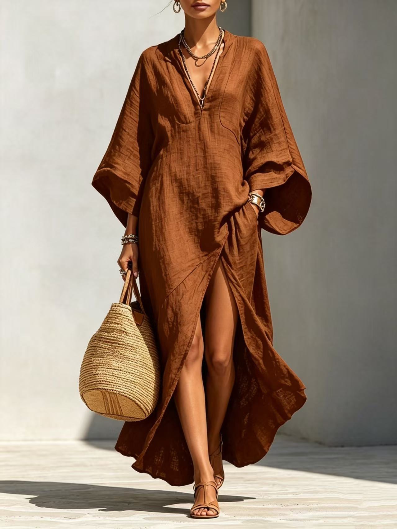 Women's Batwing Sleeve Loose Maxi Resort Dress FitiqueFit