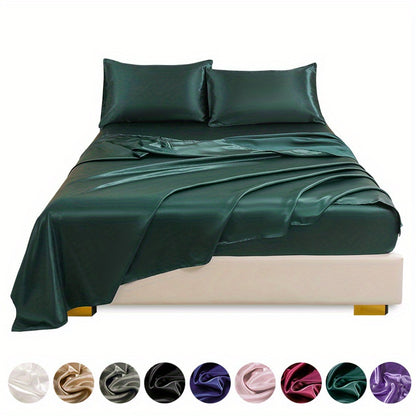 4pcs Satin Bed Sheet Four-Piece Set Includes One Fitted Sheet, One Flat Sheet, And Two Pillowcases. Pillowcases Do Not Include Inserts. Solid Colors Showcase Simple Elegance. The Simple Style Is Classic And Timeless. Polyeste NovaCart
