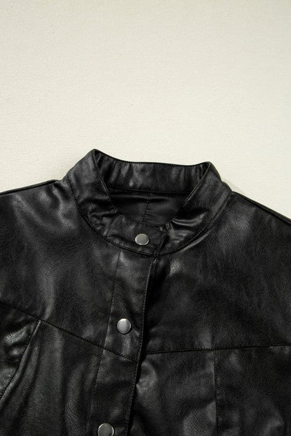 Faux Leather Button-Front Boxy Jacket See size chart under “more details” The Fashion Celestial