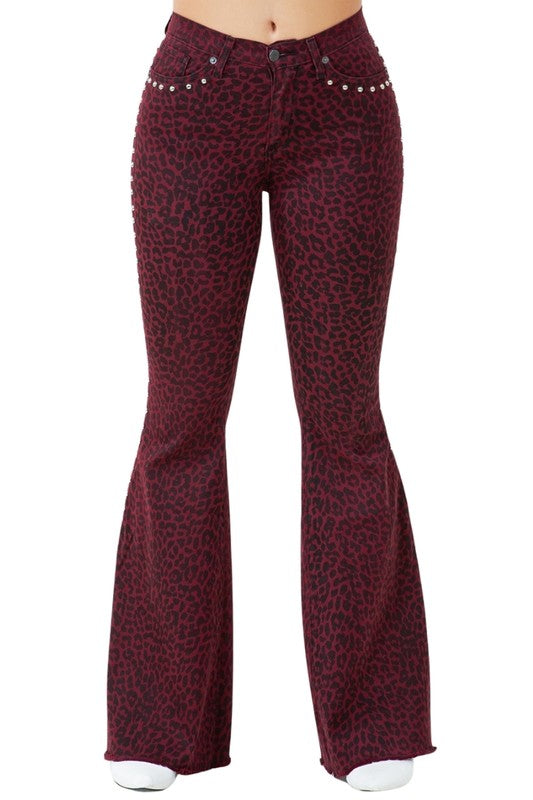 Leopard Studded Bell Bottom Pant Kacee Lillie Boutique