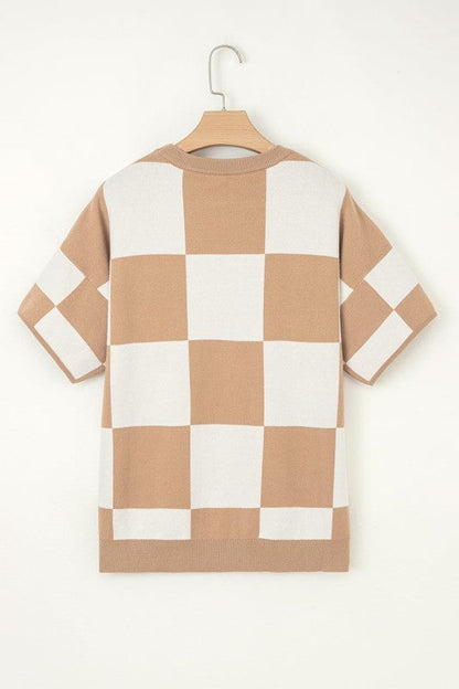 Checker Short Sleeve Drop Shoulder Sweater Shop Style & More | Fresh Looks, Everyday Deals & Free Shipping