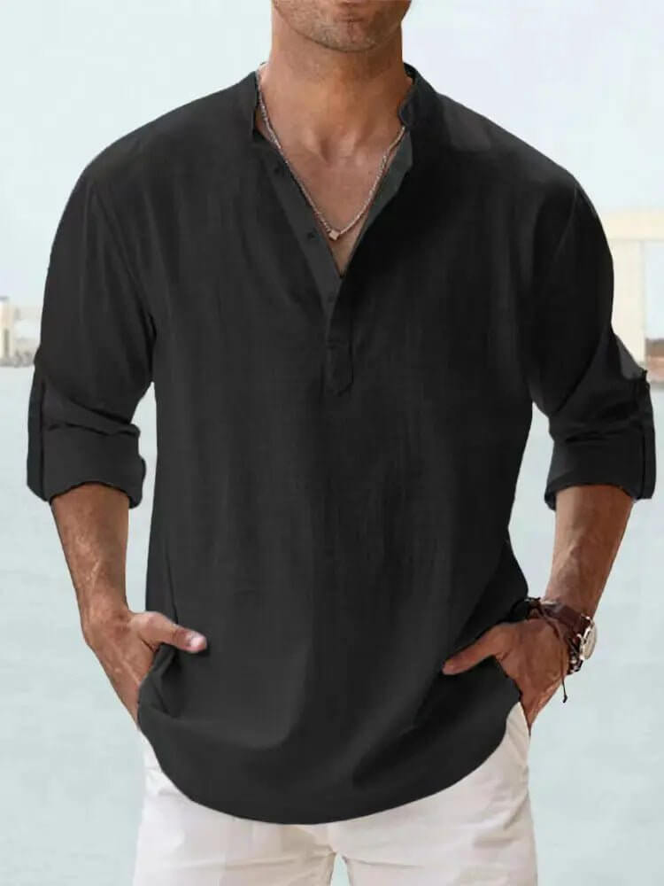 Men's Cotton Linen Long Sleeve Casual Shirt  Loose Tops SnagBag