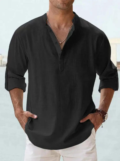 Men's Cotton Linen Long Sleeve Casual Shirt  Loose Tops SnagBag