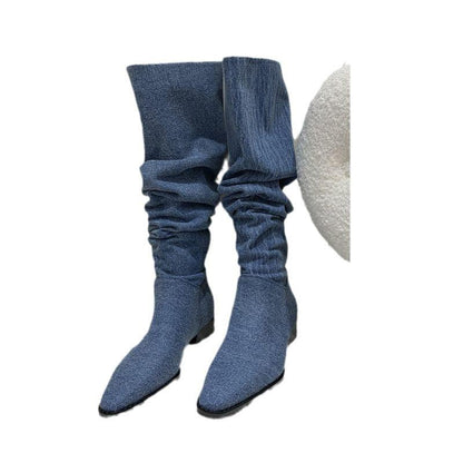 Women’s Denim Knee High Boots - Casual Cowboy Style Country in My Heart