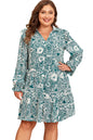 Green Floral Flounce Sleeve Split Neck Plus Size Dress Garden Naked Curves