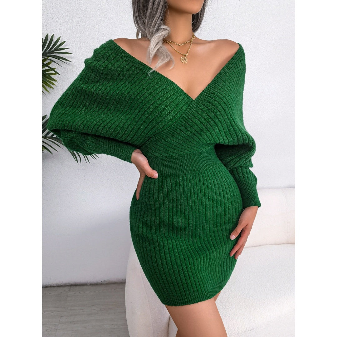 Cross V-Neck Bat-Sleeve Hairy Dress – Autumn/Winter FitiqueFit
