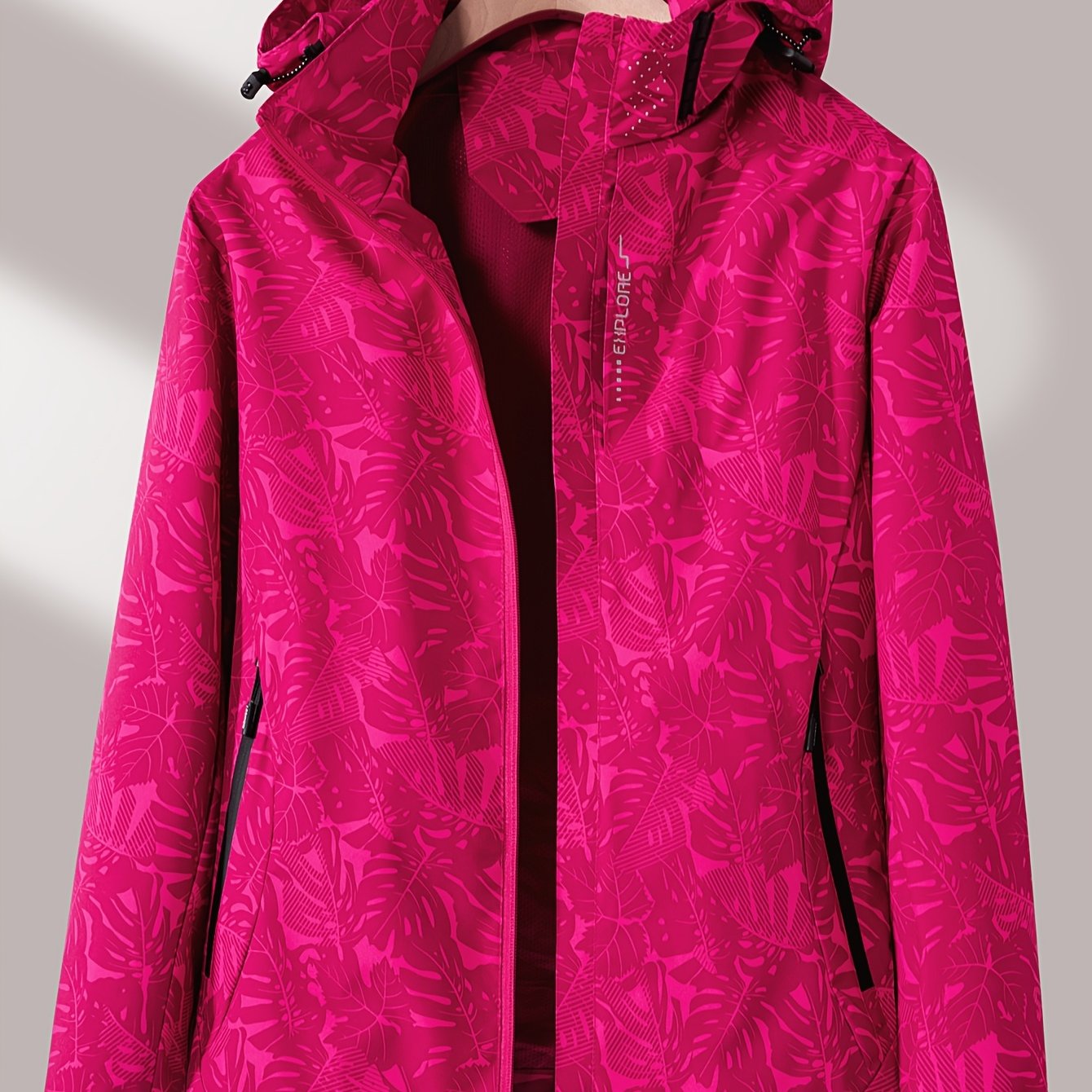 Women'S Outdoor Windbreaker Jacket | Casual Stand Collar, Non-Stretch Fabric, Random Print, Long Sleeve, Zipper Closure, Detachable Hood NovaCart