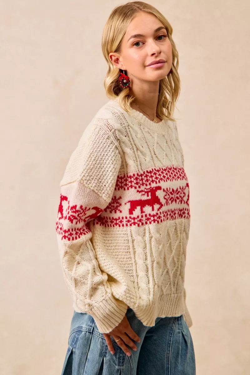 BiBi Christmas Theme Patterned Cable Knit Sweater FitiqueFit