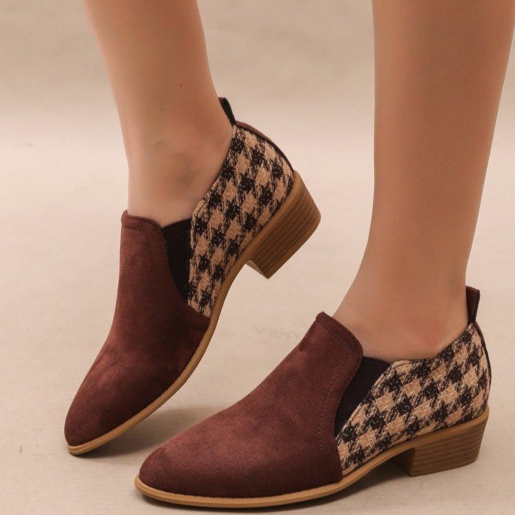 Women's Retro Color-Block Slip-On Heels – Round Toe Mid Heel Dress Shoes FitiqueFit