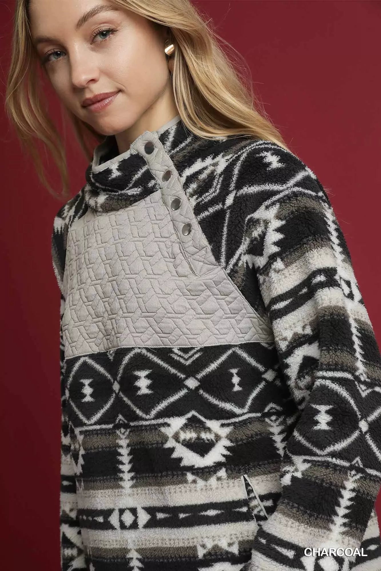 Umgee Aztec Print Sherpa Pullover FitiqueFit