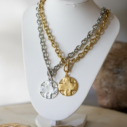 The Lord's Prayer Cross Medallion Toggle Necklace Gold or Silver Deep South Originals