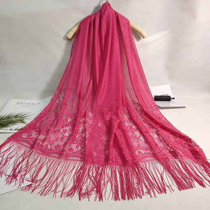 Women's Casual Shawl Wrap - Solid Color, Lightweight Polyester Knit - Going Out Essentials | Fringe Trim | Floral Lace Details NovaCart