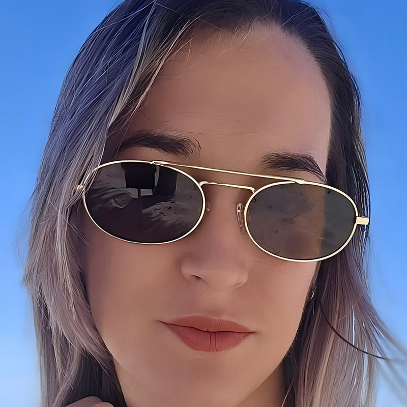 Retro Oval Dual-Beam Metal Sunglasses | UV Protection FitiqueFit