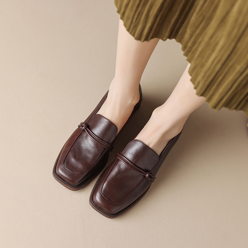 Women’s Retro Minimalist Mid-Heel Leather Shoes FitiqueFit