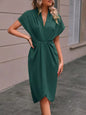 Batwing Sleeve Dress V-neck Short Sleeve Pleated Dresses Grayceful LLC