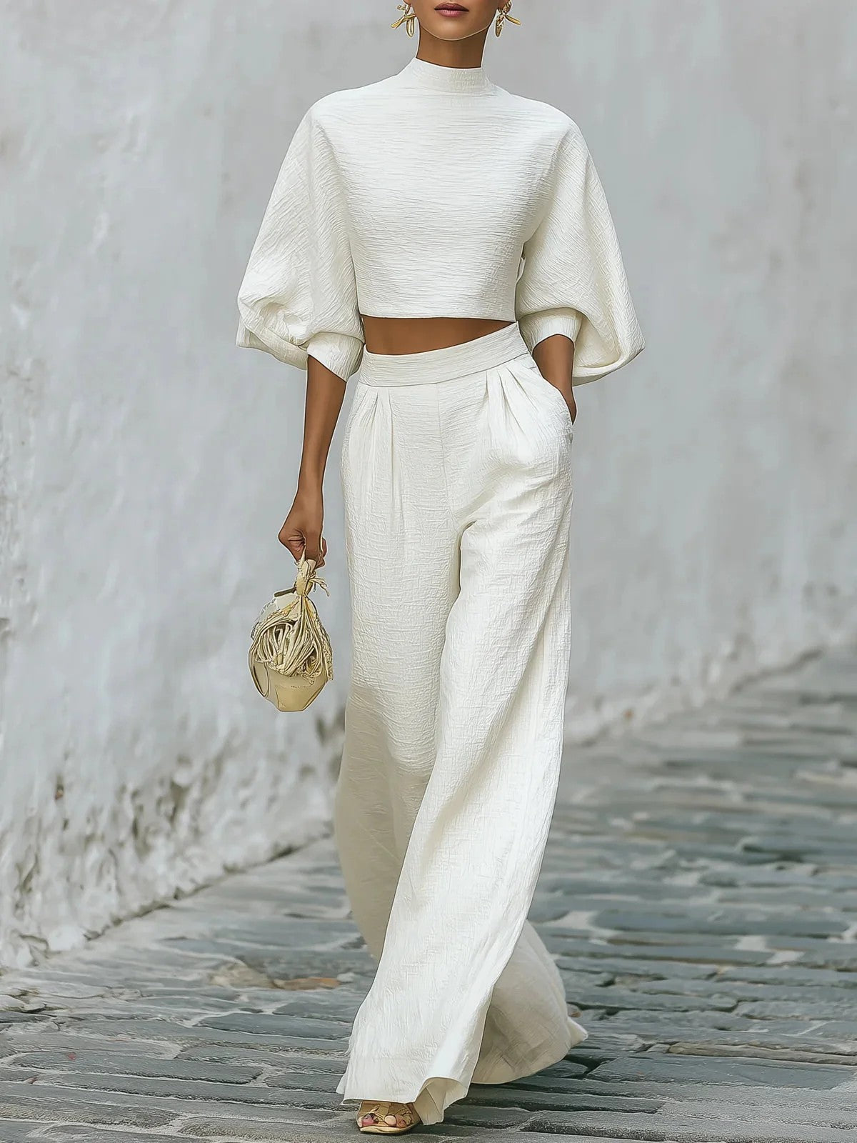 Women’s Short Top & High-Waisted Pants Set – Casual Two-Piece Outfit FitiqueFit