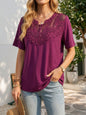 Women's Pearl-Trim Hollow-Out T-Shirt – Loose Fit, Short Sleeve, Casual Chic FitiqueFit