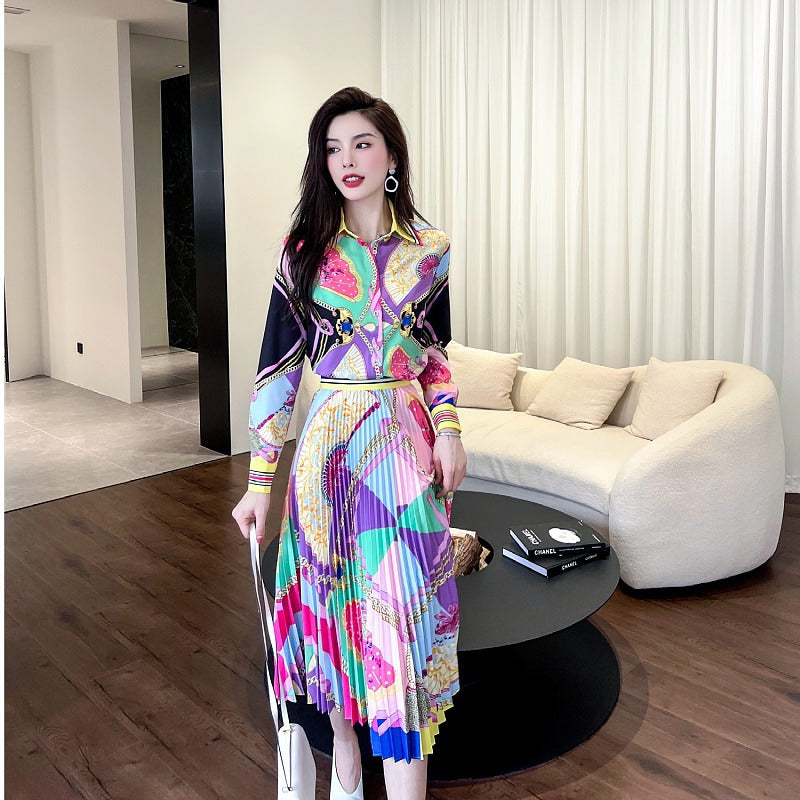 Printed Blouse Top Pleated Half Skirt Two Piece Set See size chart under “more details” The Fashion Celestial