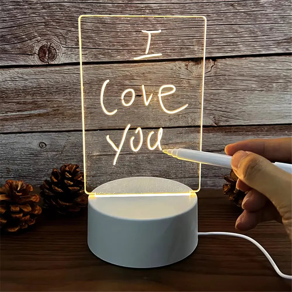 Illuminate Your Space with the Transparent Luminous LED Night Light - Erasable Acrylic Message Board for Creative Expression