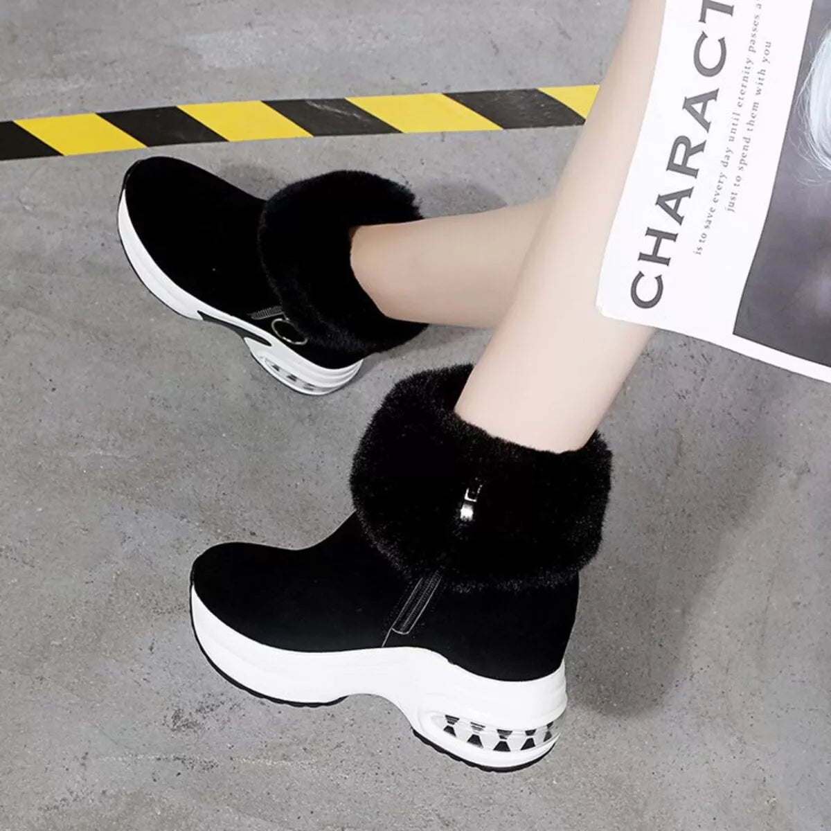 Fuzzy Side Zipper Platform Ankle Boots New Era Fashion LLc
