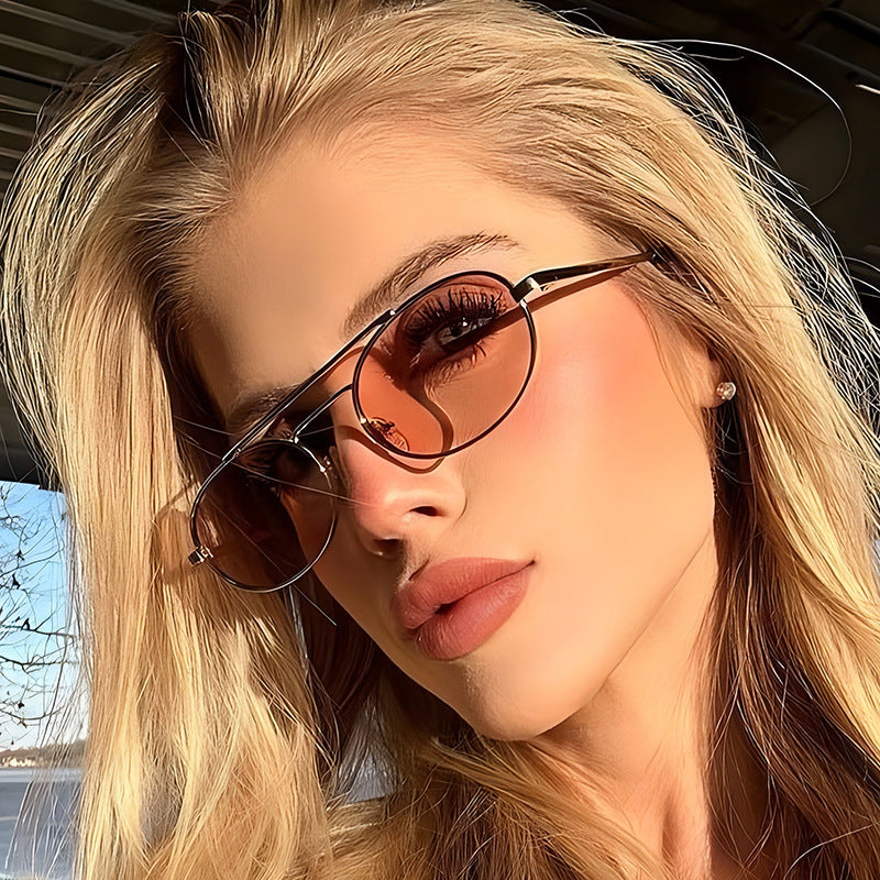 Retro Oval Dual-Beam Metal Sunglasses | UV Protection FitiqueFit