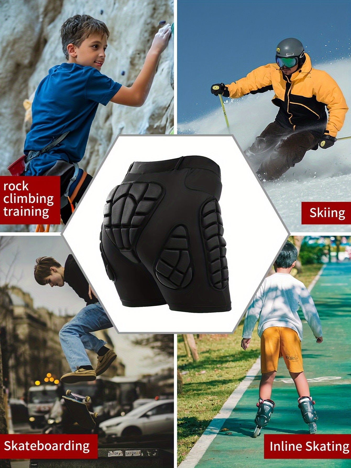 VEPAUS Breathable 3D Padded Shorts for Ice Hockey, Snowboarding, Gymnastics, Roller Skating - Moisture Wicking, Flexible, High Stretch Polyester Knit Fabric, Regular Fit, Four Seasons Sports Gear NovaCart