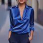 Elegant Women's V-Neck Long Sleeve Blouse With Satin Sheen Formal Shirt FitiqueFit