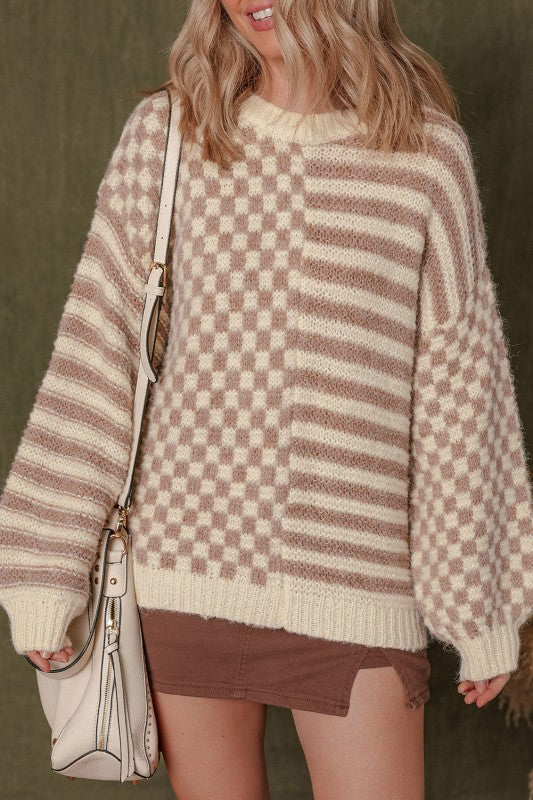 Stripe Checker Balloon Sleeve Sweater Shop Style & More | Fresh Looks, Everyday Deals & Free Shipping