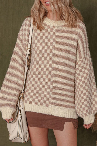 Stripe Checker Balloon Sleeve Sweater Shop Style & More | Fresh Looks, Everyday Deals & Free Shipping