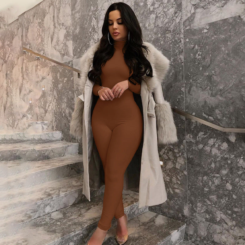 Autumn And Winter Solid Color Tight Long Sleeve Fleece-lined Yoga Jumpsuit Grayceful LLC