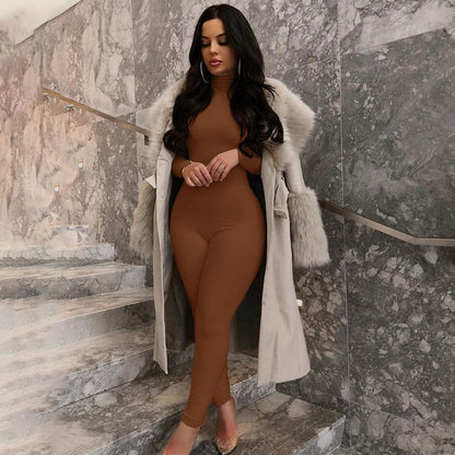 Autumn And Winter Solid Color Tight Long Sleeve Fleece-lined Yoga Jumpsuit Grayceful LLC