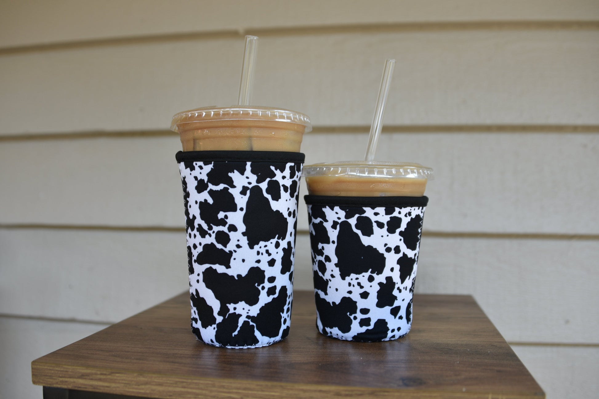 Black Cow Print Coffee Sleeve | Reusable Neoprene Iced Coffee Cup Cover (16–24oz) BashDesignsCo