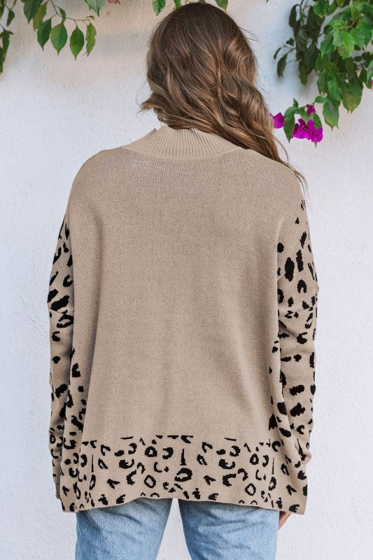 Leopard Mock Neck Side Slit Sweater Shop Style & More | Fresh Looks, Everyday Deals & Free Shipping