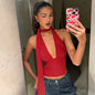 Women's Scarf Lace-Up Low-Cut Back Cutout Sling Top FitiqueFit