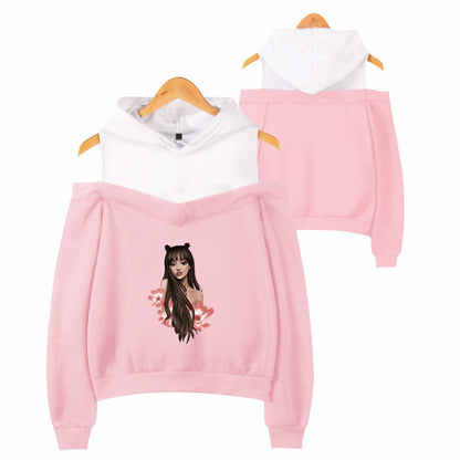 Off-shoulder hooded sweatshirt See size chart under “more details” The Fashion Celestial