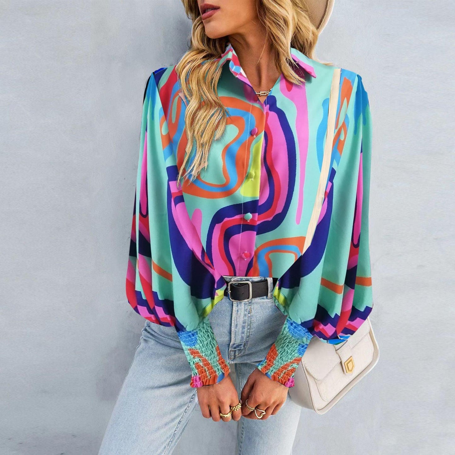 Boho Printed Lantern Sleeve Top – Relaxed Fit Casual Shirt for Country Girls Country in My Heart