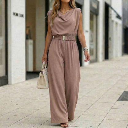 Women's Off-Shoulder Sleeveless Wide-Leg Jumpsuit – High Waist with Belt FitiqueFit