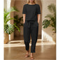 Wide-Leg Pants Two-Piece Set – Solid Color Casual Lounge Suit FitiqueFit