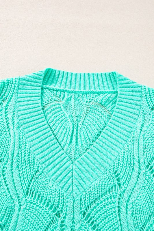 Hollow-Out Knit V-Neck Drop Shoulder Sweater Shop Style & More | Fresh Looks, Everyday Deals & Free Shipping