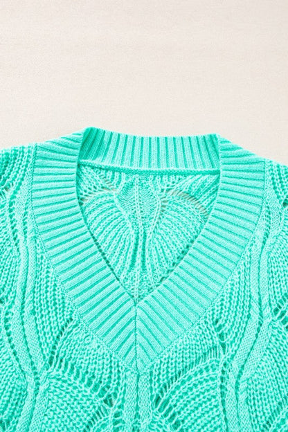 Hollow-Out Knit V-Neck Drop Shoulder Sweater Shop Style & More | Fresh Looks, Everyday Deals & Free Shipping