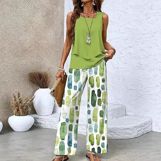 Women's 3D Print Two-Piece Vest & Pants Set – 12 Prints S–5XL FitiqueFit
