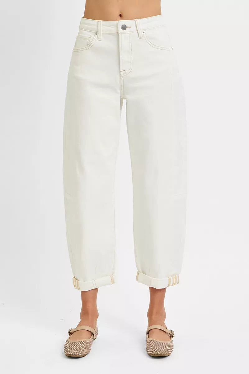 RISEN Full Size High Rise Barrel Cropped Jeans Plus Size Garden Naked Curves