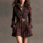 Women's Elegant Plaid Long Sleeve Mini Dress | Belted FitiqueFit