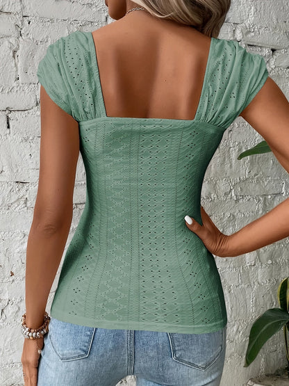 Black Eyelet Square Neck  Everyday Comfort  Style Top