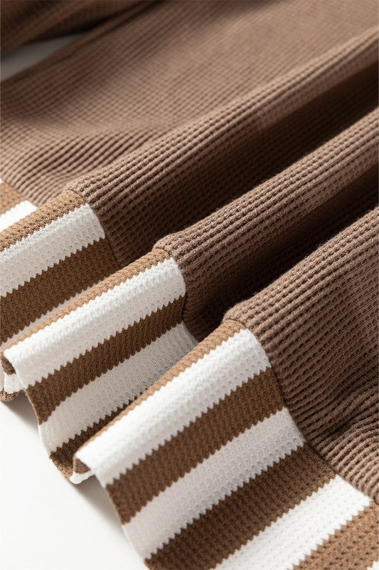 Stripe Patchwork Waffle Knit Buttoned Hoodie Shop Style & More | Fresh Looks, Everyday Deals & Free Shipping