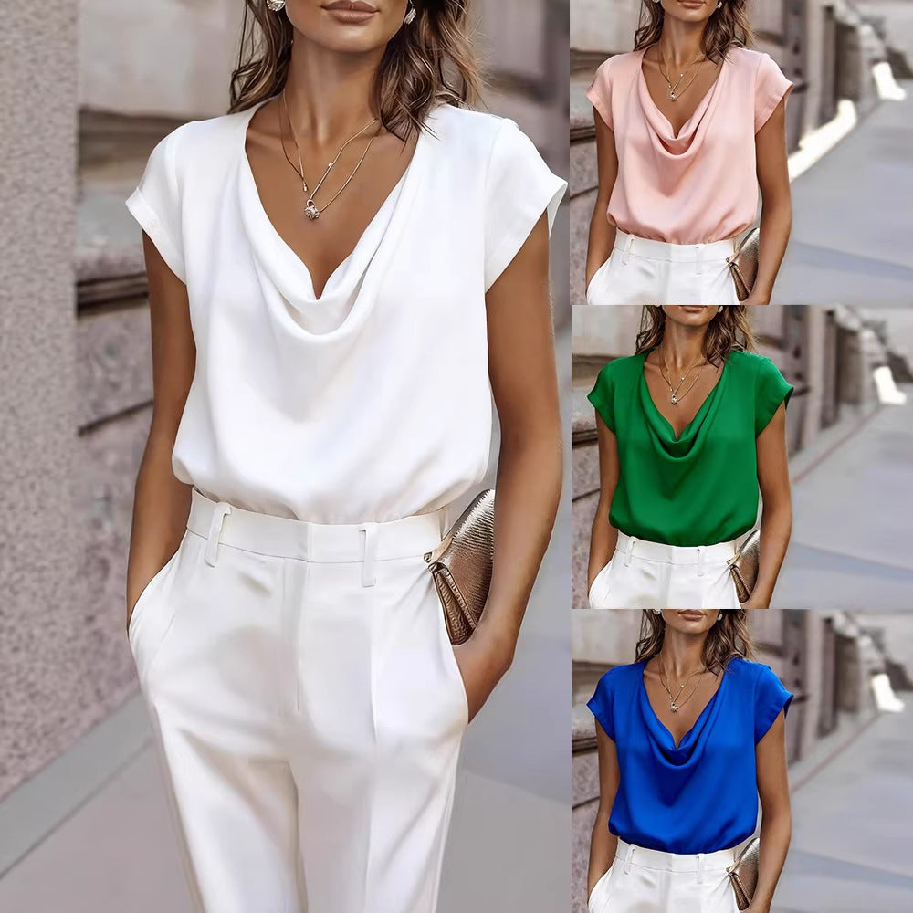Women's Short-Sleeve Turtleneck Top – Loose Fit Casual Pullover FitiqueFit