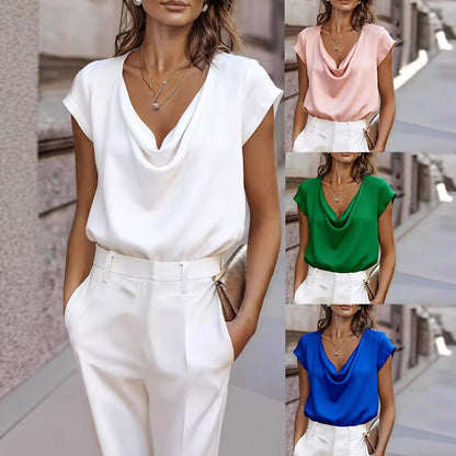 Women's Short-Sleeve Turtleneck Top – Loose Fit Casual Pullover FitiqueFit