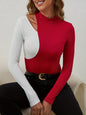Cutout Contrast Mock Neck Long Sleeve T-Shirt New Era Fashion LLc