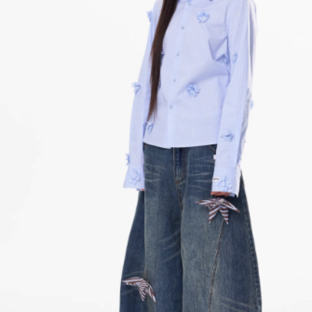 Washing Curved Knife Straight Leg Wide Leg Workwear Jeans For Women See size chart under “more details” The Fashion Celestial