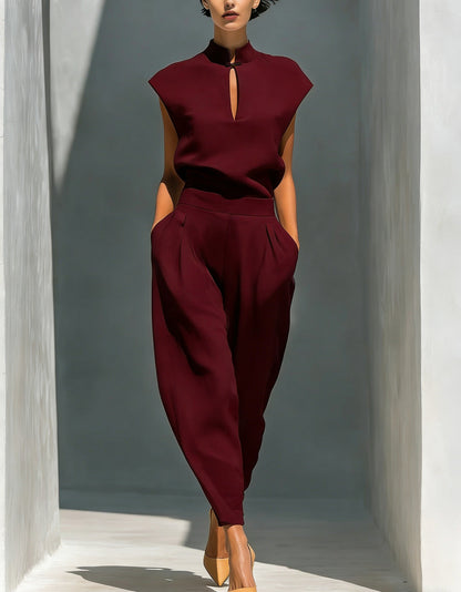 Women's Chinese-Style Satin Short-Sleeve Top & Pants Set FitiqueFit